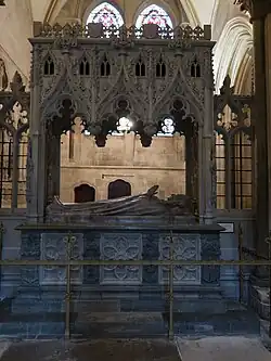 Massive granite and freestone monument, with a richly decorated canopy, commemorating Bishop Richard Durnford in Chichester Cathedral