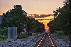 The railroad crossing.