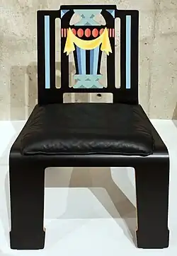 Sheraton chair with applied decoration; by Robert Venturi for Knoll; 1978–1984, bent laminated wood; unknown dimensions; Milwaukee Art Museum, Milwaukee, USA[129]