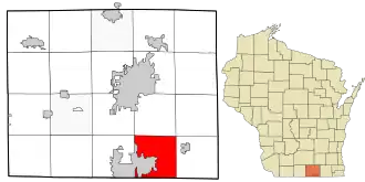 Location of the Town of Turtle in Rock County and the state of Wisconsin.