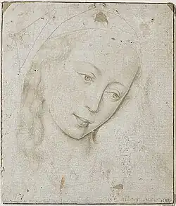 Rogier van der Weyden, Head of the Virgin, silverpoint on white prepared paper, Circa 1455-1464, Louvre, Paris Archived 2021-01-24 at the Wayback Machine. Friedrich Winkler and others think this was by van der Weyden himself, an attribution widely accepted today.[5] At the bottom there is an inscription mistakenly attributing it to Albrecht Dürer.