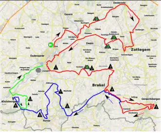 The 2019 race is 157.4 km. Last 16 km are in green.