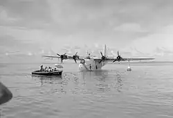 RAF Short Sunderland moored in the lagoon at Addu Atoll during World War II