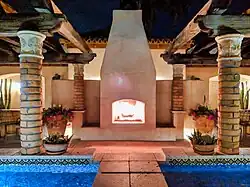 Fireplace at pool in 2018