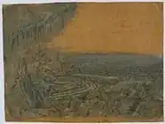 Seghers, Landscape with overhanging fir, c. 1615-30; etching and colour on linen