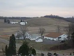 Farmland and a church in the township