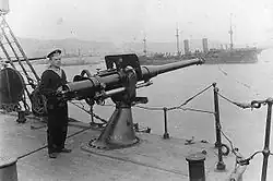 A Russian 75&nbsp;mm/50 gun aboard cruiser Gromoboy.