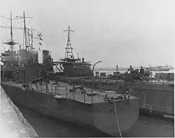 Disarmed Shisaka (left) and Yukikaze in Tokyo, after they were used to repatriate Japanese nationals from overseas, May 1947