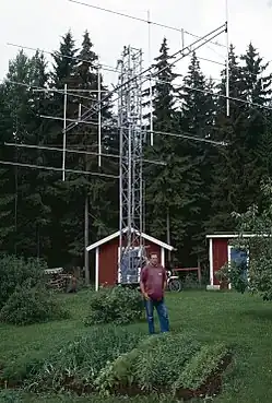 Amateur radio antenna array used for Earth–Moon–Earth communication on 144&nbsp;MHz. Location Kilafors in central Sweden.