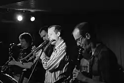 Skerik's Syncopated Taint Septet, Portland, Oregon, June 25, 2005. Viewed left to right: Skerik, Dave Carter, Hans Teuber, Craig Flory