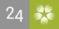 SVT24's third logo from 2003 to 2007 was designed by Wirström Design, the logo includes a gray square with the number 24 on it and a green square with petals and a star in the center of it.