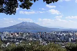 View of Kagoshima City, with Sakurajima in the background