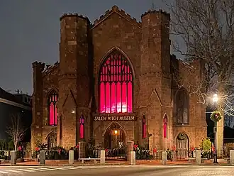 Gothic stone building at night
