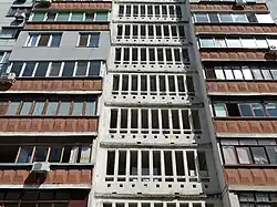 Detail of a typical facade in Saltivka district, 2018