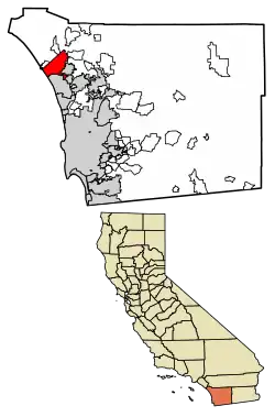 Location of Oceanside within San Diego County, California