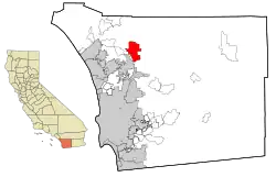 Location in San Diego County and the state of California