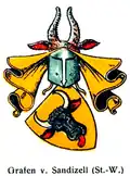 Family coat of arms of those from Sandizell, from Adolf Matthias Hildebrandt's coat of arms collection