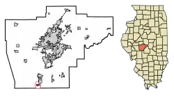 Location of Thayer in Sangamon County, Illinois.