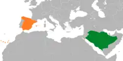Map indicating locations of Spain and Saudi Arabia