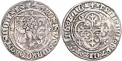 Schildgroschen of Frederick IV the Quarrelsome, Gotha Mint, minted based on the first issue of 1405/1412. However, this identical shield penny was not minted until 1425/1428.