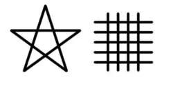 Seiman Dōman&nbsp;[ja] amulet, consisting of Seimei's pentagram and Dōman's lattice