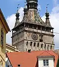 Close-up view of the Clock Tower in Sighișoara