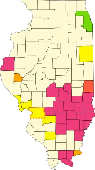 A map highlighting the counties that have held separation referendums, mostly concentrated in the southeast