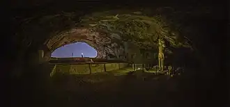 A view of the entrance of Shapur Cave at night