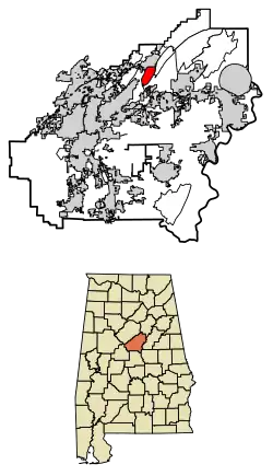 Location of Highland Lakes in Shelby County, Alabama.