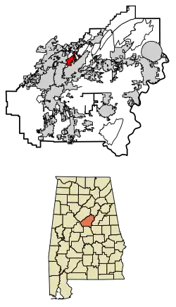 Location of Indian Springs Village in Shelby County, Alabama.