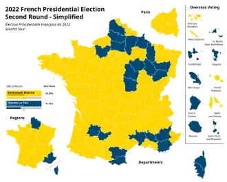 Simplified 2022 French presidential election's second round map