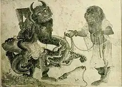Two Demons Binding a Captured Dragon