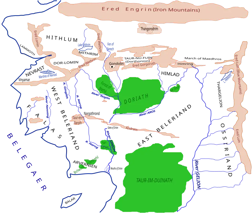 Sketch map of Beleriand in the First Age