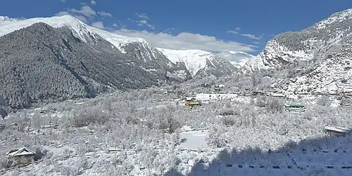 View of Sangla from the east after snowfall.