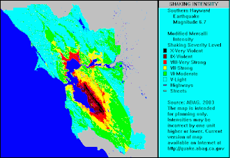 Southern Hayward fault slip, magnitude 6.7 *