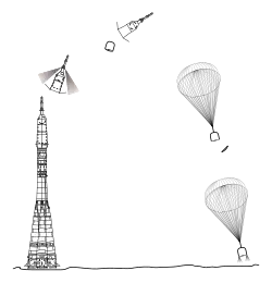 image showing stages of Soyuz pad abort, refer to caption