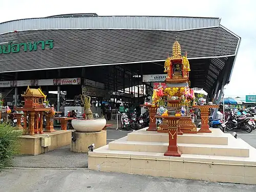 Spirit houses protect a business, Thailand