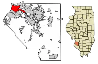 Location of East St. Louis in St. Clair County, Illinois