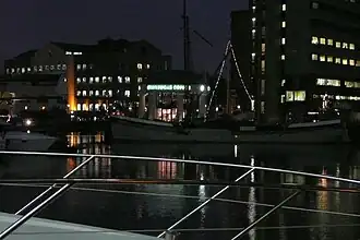 The Crystal Crown illuminated at night (lower right) in 2008