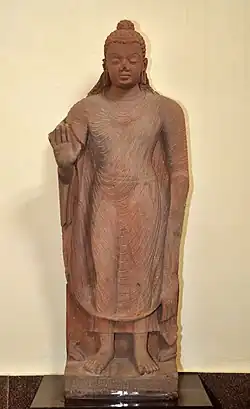 Standing Buddha, inscribed Gupta Era year 115 (434 CE), Mathura.[47]