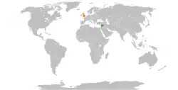 Map indicating locations of Syria and United Kingdom