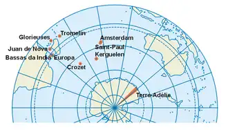 Map of the French Southern and Antarctic Territories.