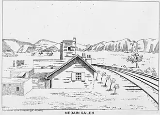 Drawing of Madain Saleh station in 1913