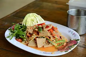 Mu yo with a som tam dressing