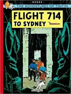 Tintin, Snowy, Haddock, and others emerge from a cave into an underground cavern, adorned by statues of ancient astronauts.
