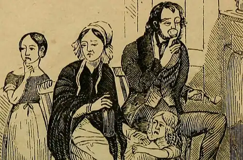 Detail from a reproduction which appeared in Timothy Shay Arthur's Temperance tales, or, six nights with the Washingtonians (1848). The copies are signed "Pilliner", and no credit was given to Cruikshank.[8]