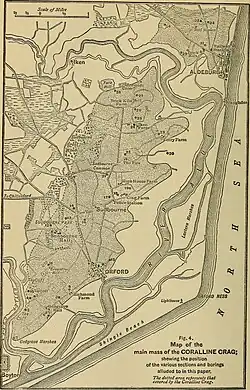 A map, published in 1898, showing the extent of Coralline Crag rocks in Suffolk