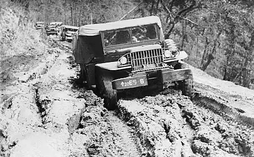 A Dodge of the 5th Indian Division struggling through mud on the Tiddim Front during the Burma campaign, 1941–1945