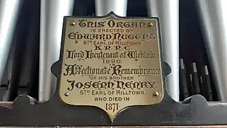 Memorial plaque erected by Edward Leeson, 6th Earl of Milltown