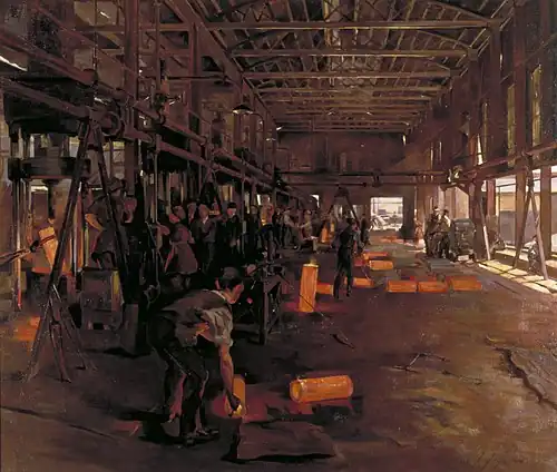 A Shell Forge at a National Projectile Factory, Hackney Marshes, London, 1918